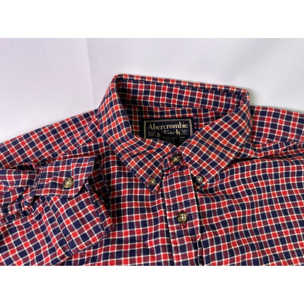Vintage Abercrombie & Fitch Plaid Button Down Shirt Cotton Wool Blend Red XL